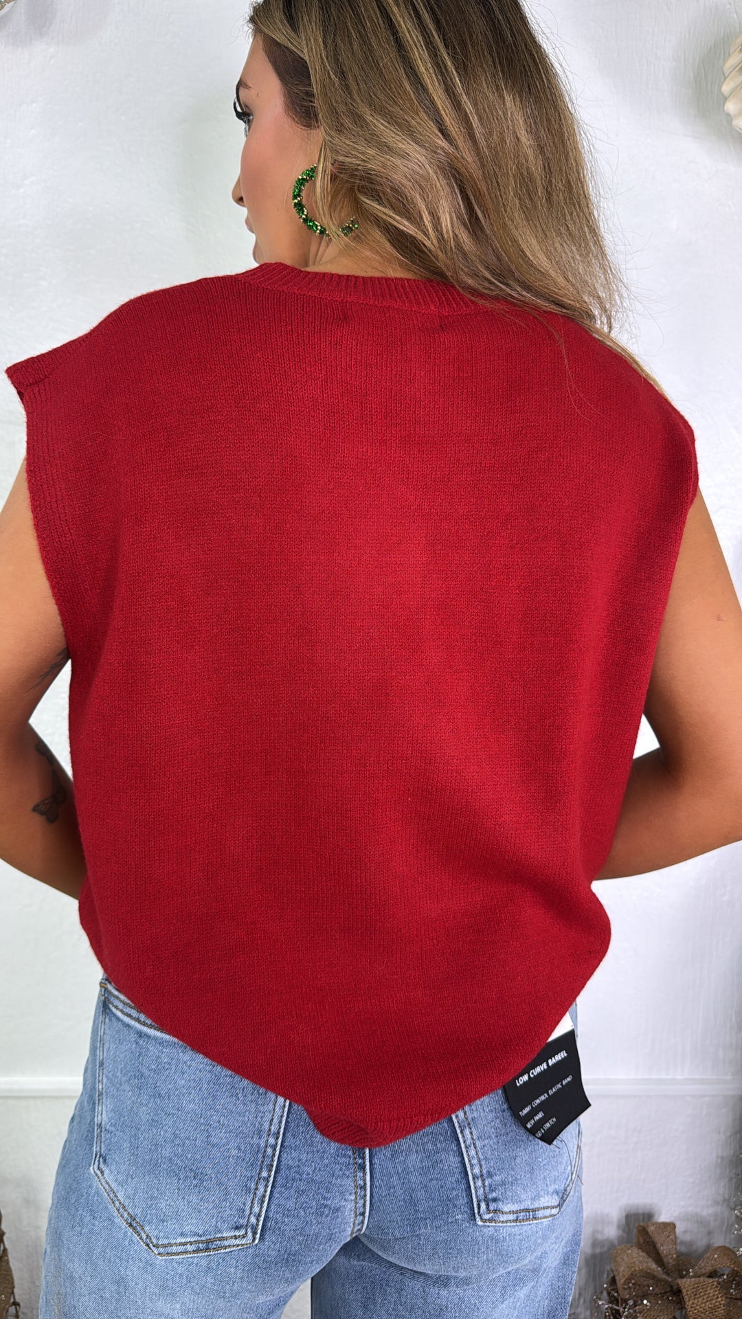 Teddy Knit Sweater Vest, Red