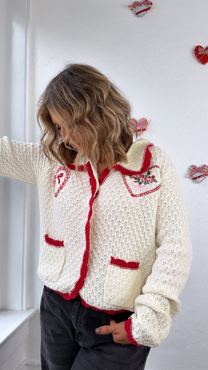 Sweetheart Season Crochet Sweater, Cream