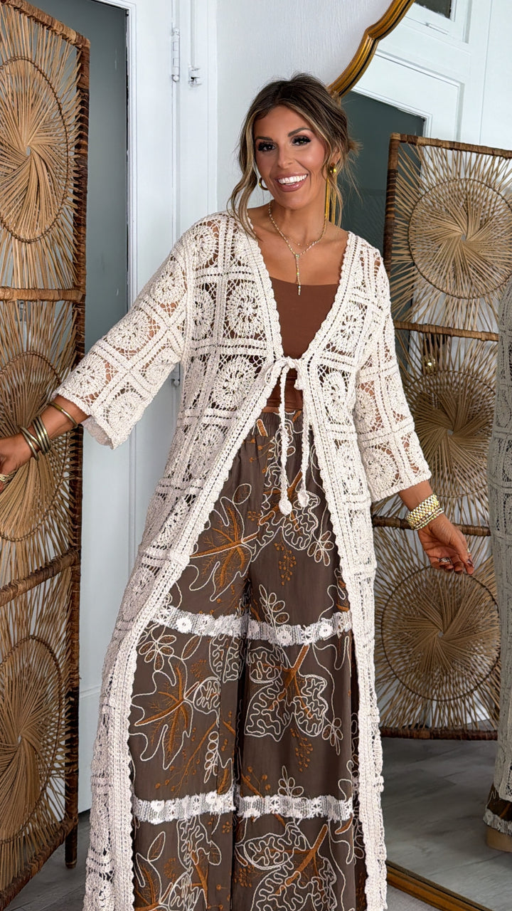 Something Light Crochet Tie Cardigan, Natural