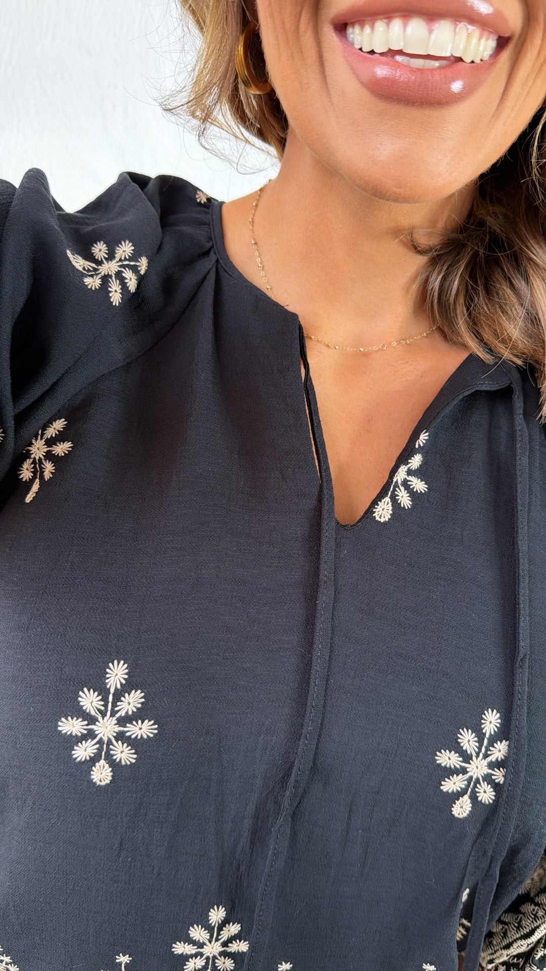 Birdie Embroidered Blouse, Black