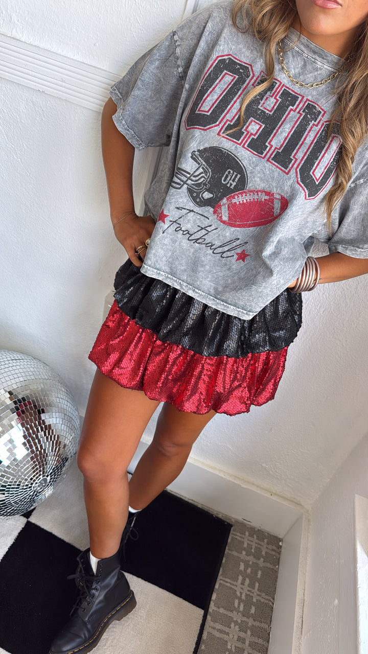 Spirited Red And Black Sequin Bubble Skirt