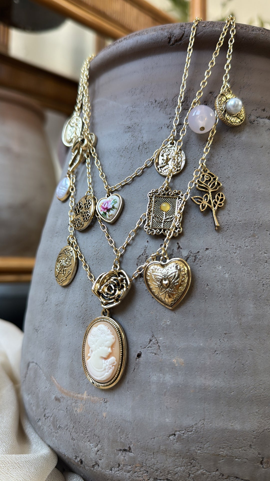 Rose Crest Multi Layered Necklace, Gold