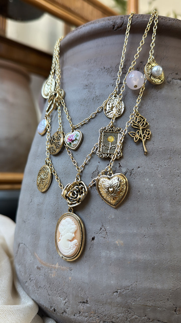 Rose Crest Multi Layered Necklace, Gold