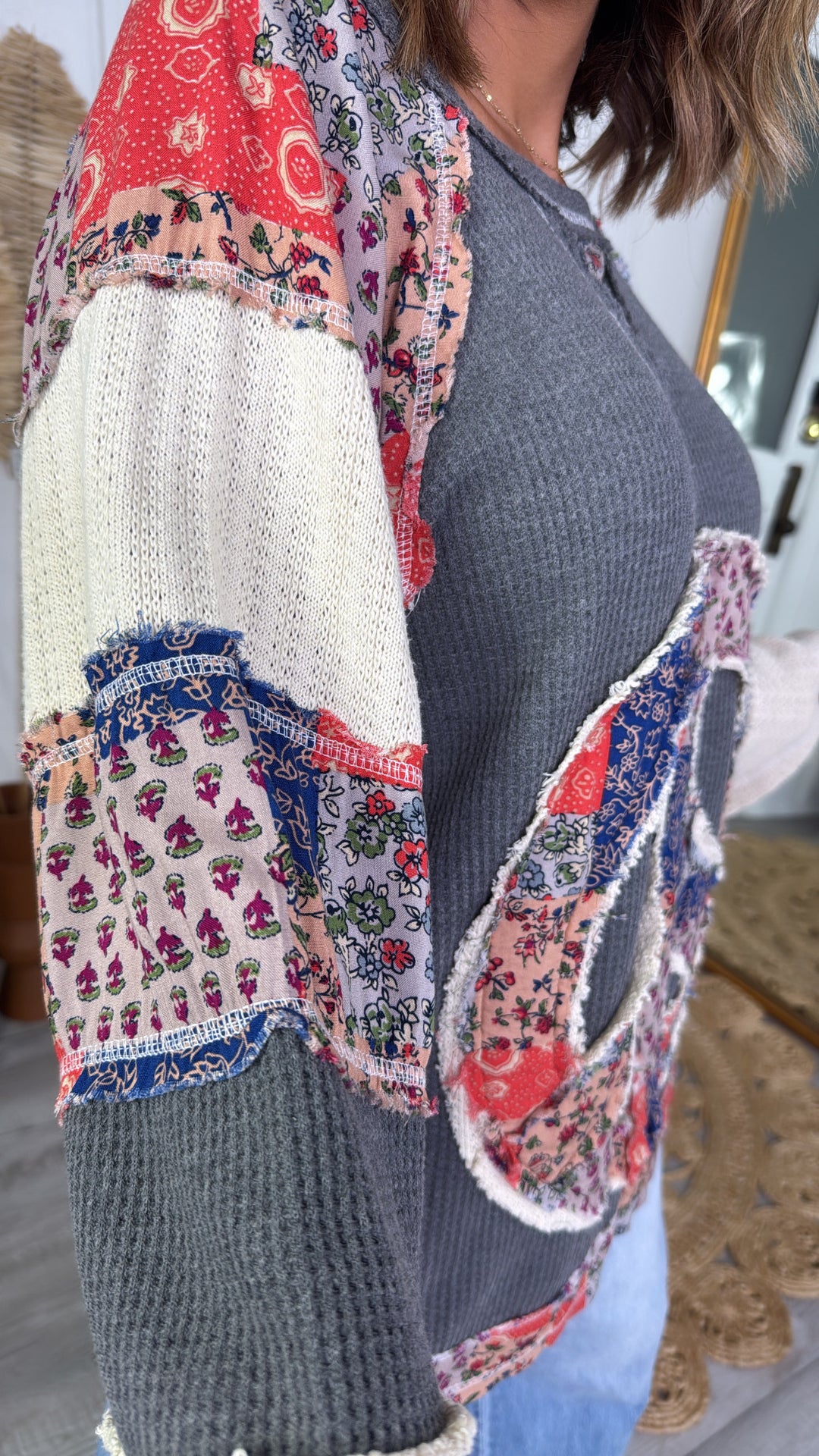 Patched Peace Top, Charcoal