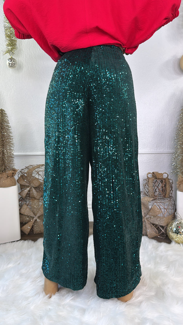 Sequins Flared Pants, Peacock