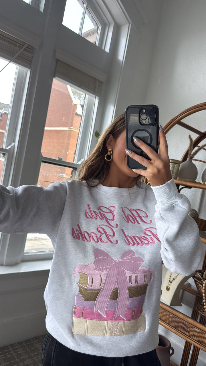 Happy Camp3r: Hot girls Read Books Crewneck, Lt. Heather