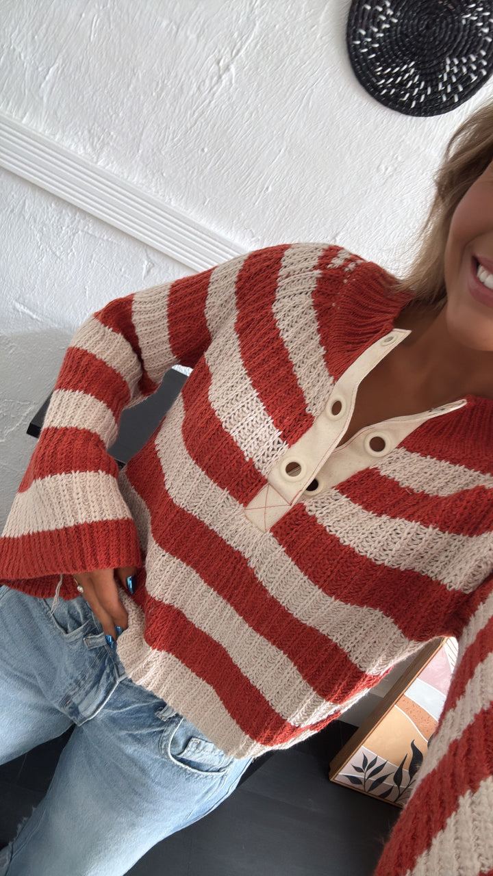 Say Less Striped Sweater, Orange/Taupe