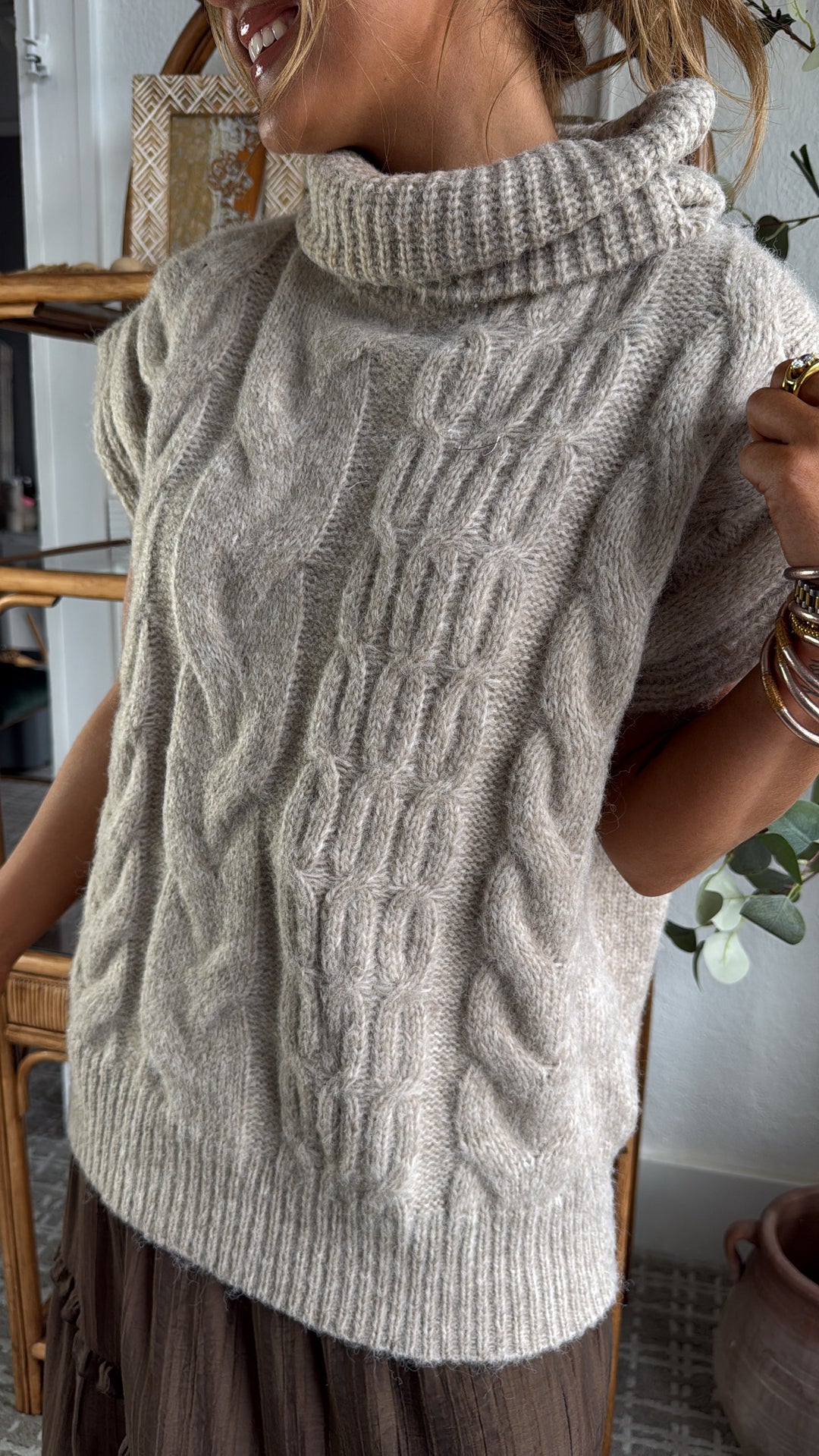 Cozy Knit Turtle Neck Sweater, Lt. Taupe