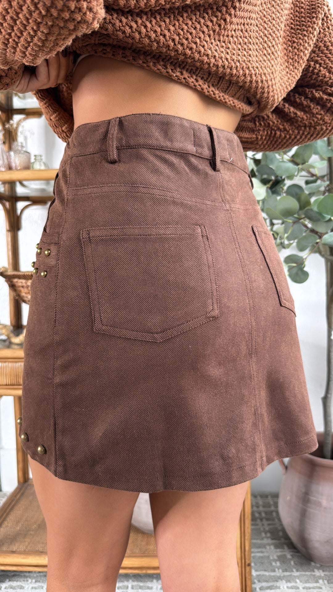 Olive Edge Studded Skirt, Brown