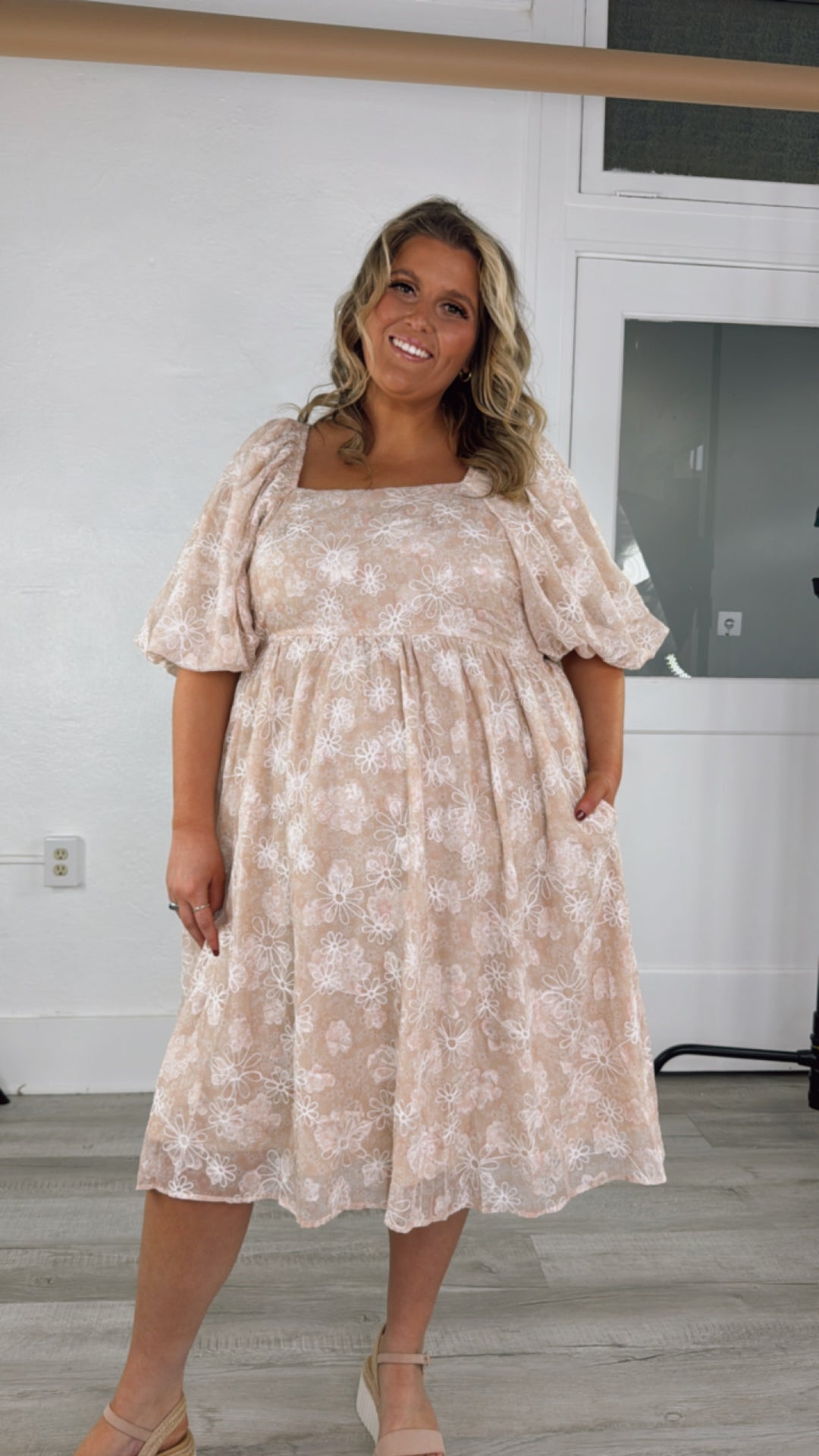 Floral Chiffon Midi Dress, Sand Everyday Chic Boutique Floral Chiffon Midi Dress, Sand Everyday Chic Boutique