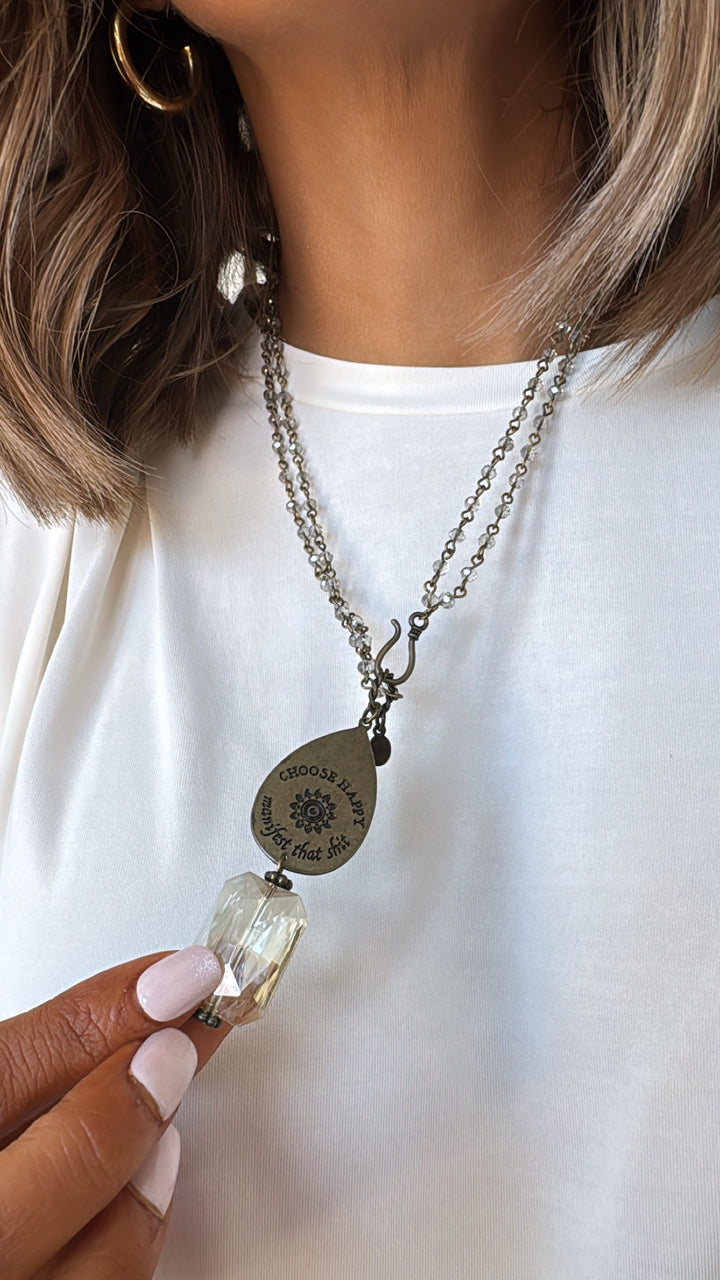 Choose Happy Engraved Necklace, Bronze