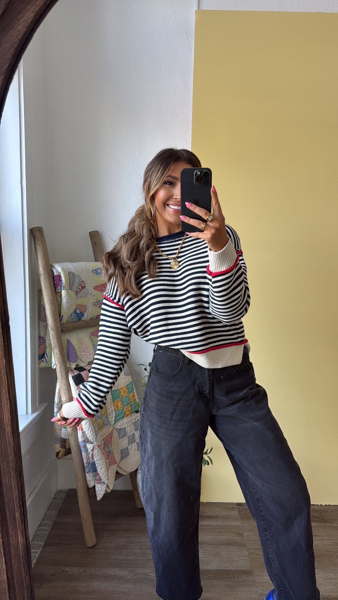 Summer Striped Sweater, Cream/Navy