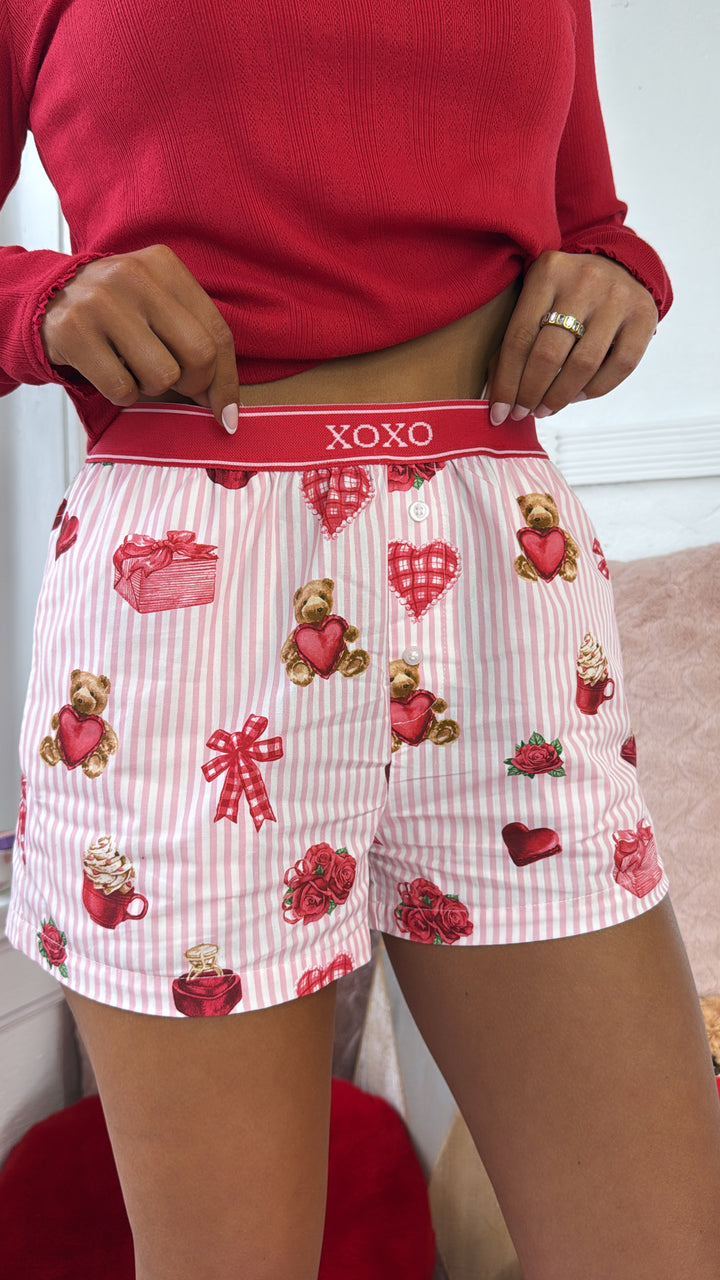 Bear Hugs & Coffee Mugs Boxer Short, Pink/Red