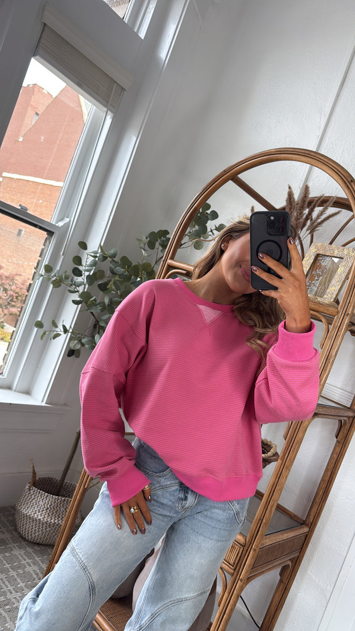 Sunday Ease Striped Top, Mocha/Punch