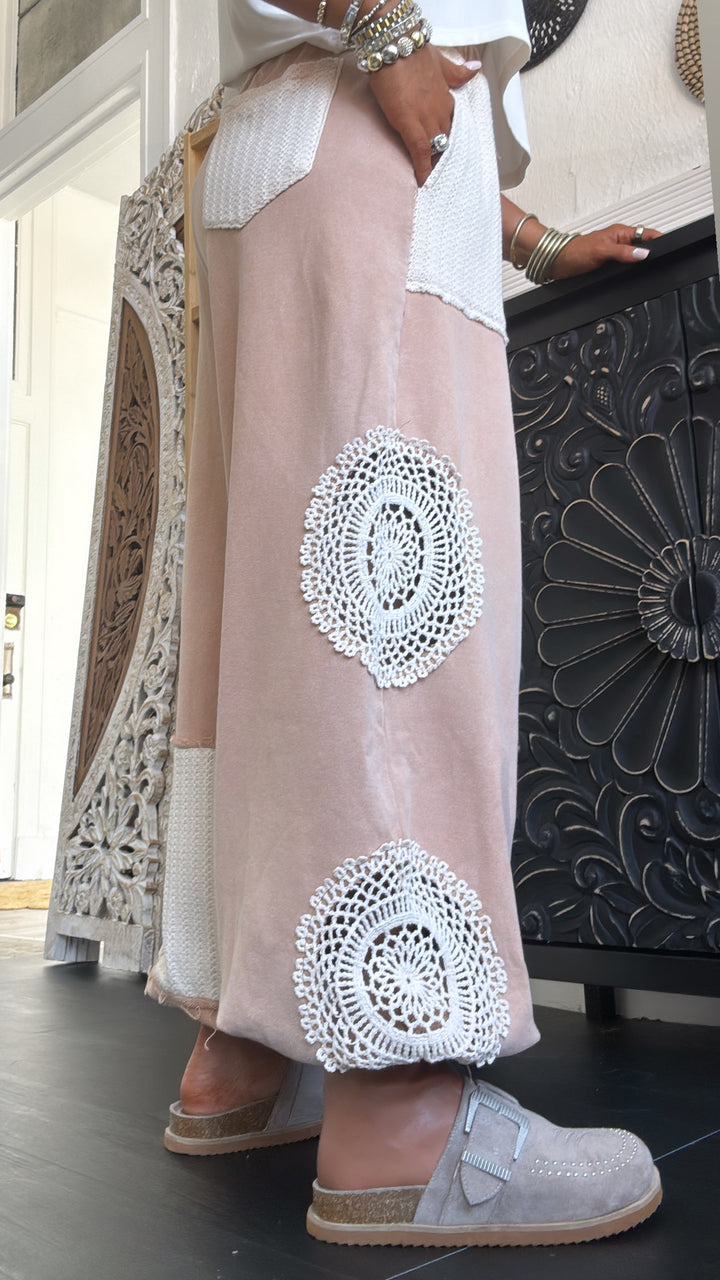 Fall In Love Lace Detailed Jogger, Camel