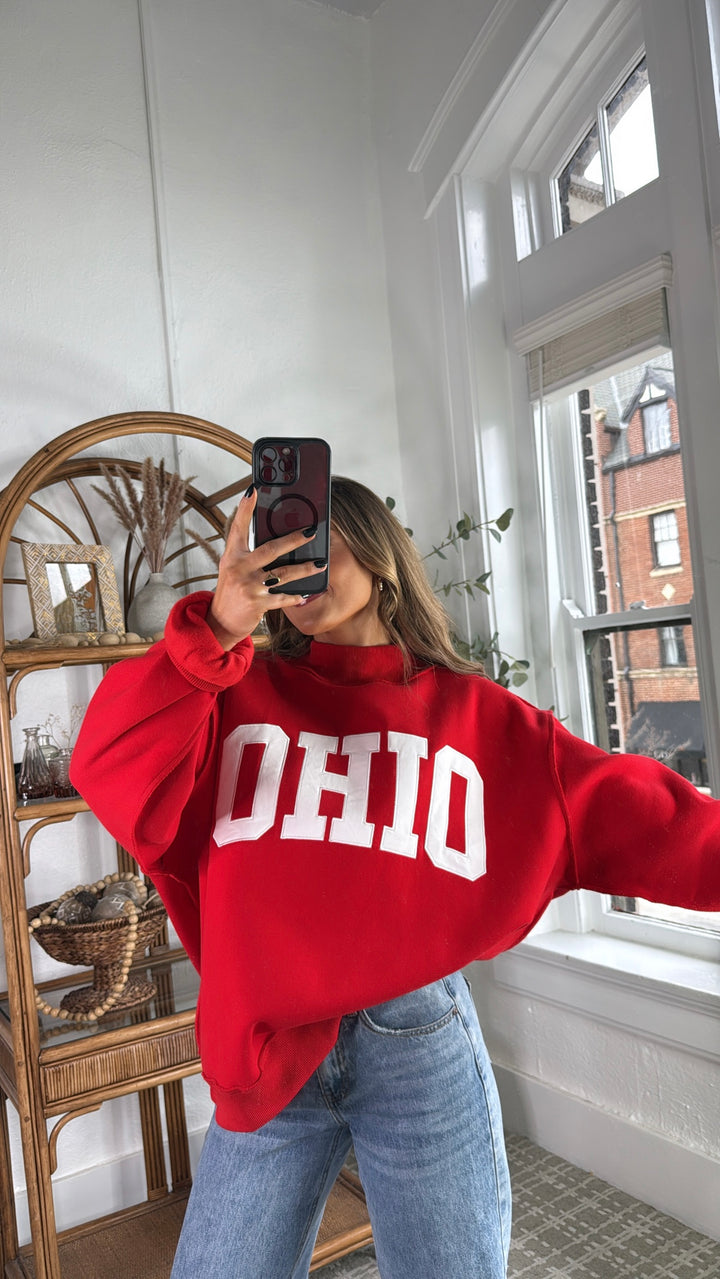 OHIO Mock Neck Crew, Red
