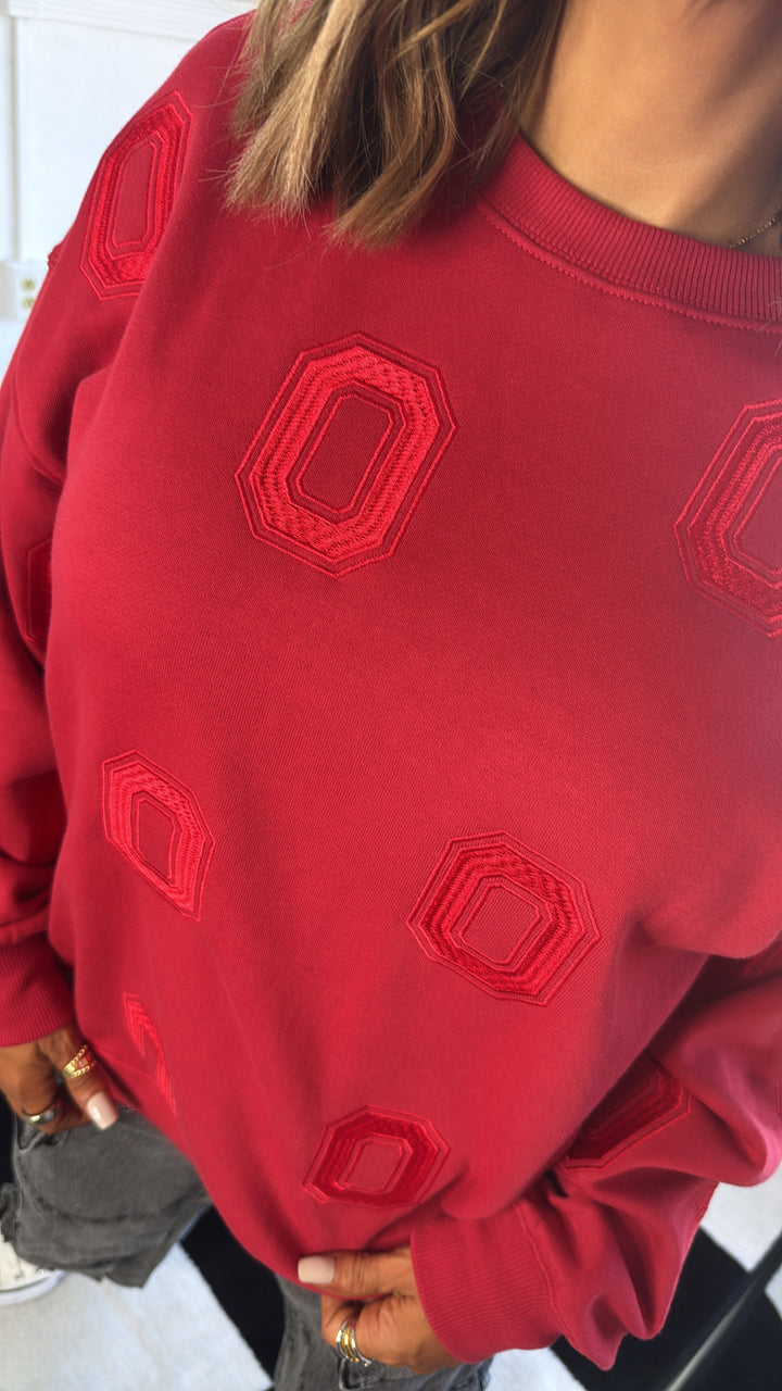 Embroidered Bucks Crewneck, Red