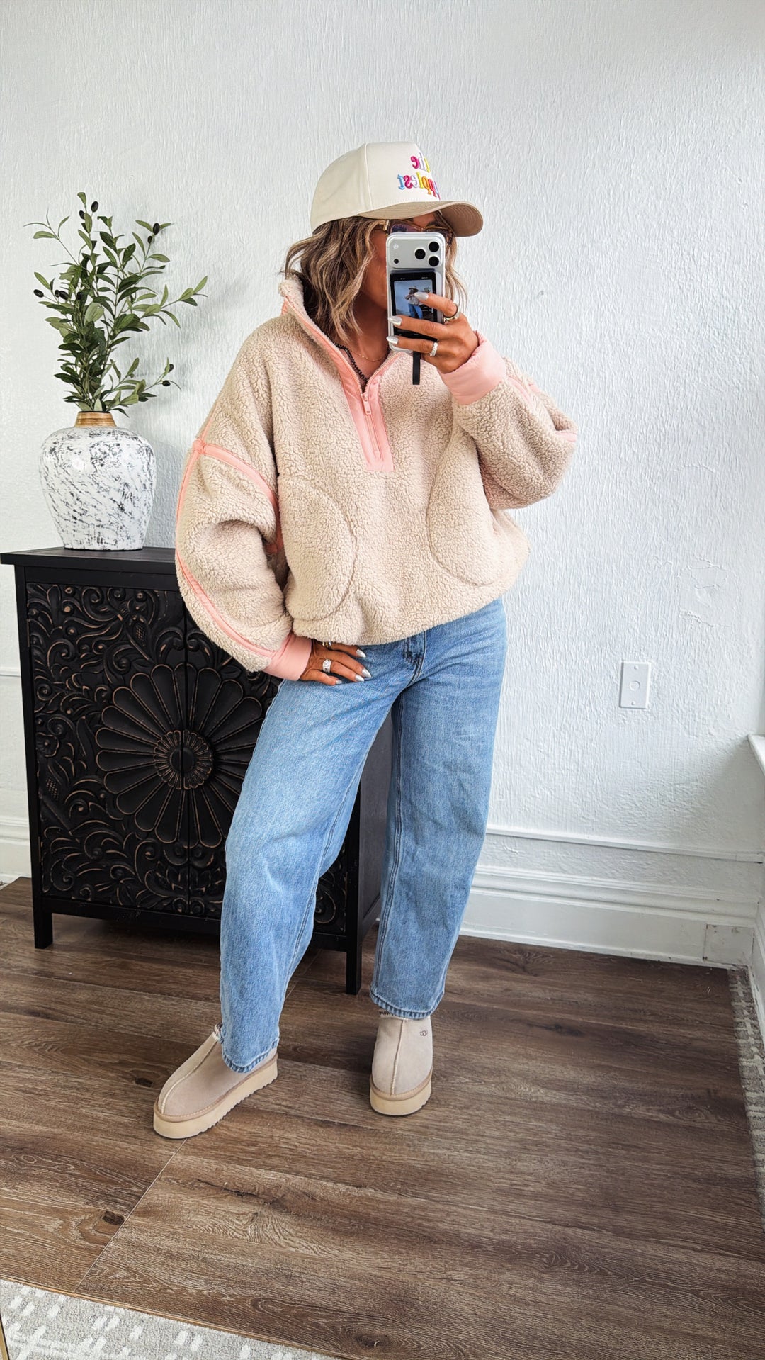 The Summit Quarter Zip Sherpa, Taupe/Coral