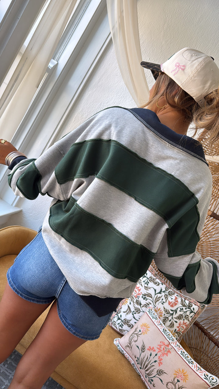 Oxford Pines Cropped Pullover, Forest/Navy