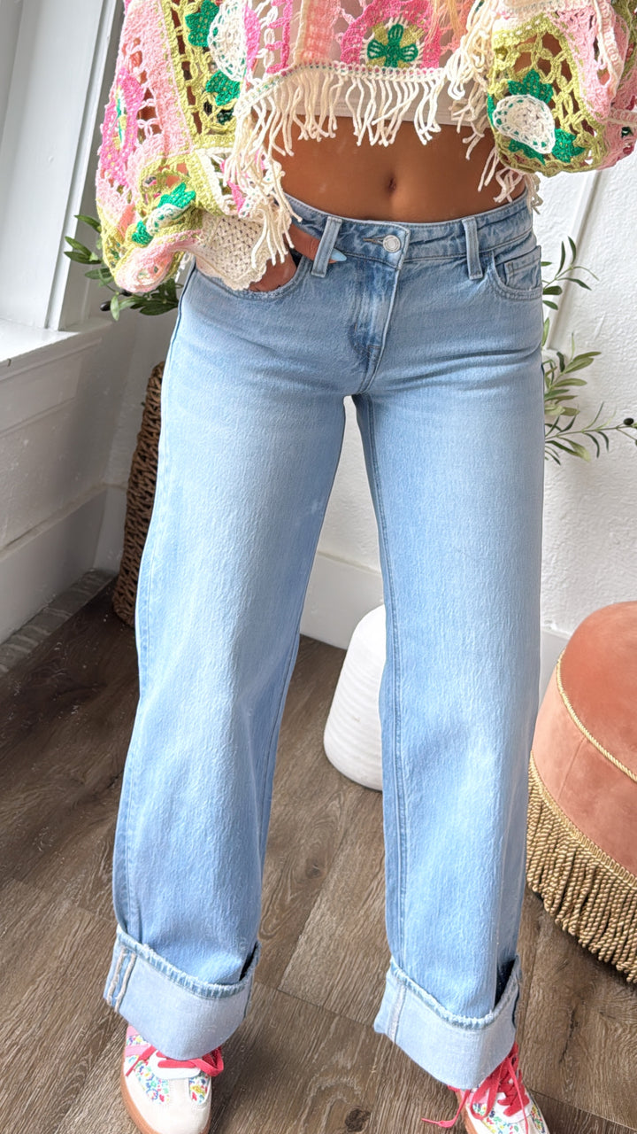 Leo Lower Rise Wide Leg Denim Jean, VERVET