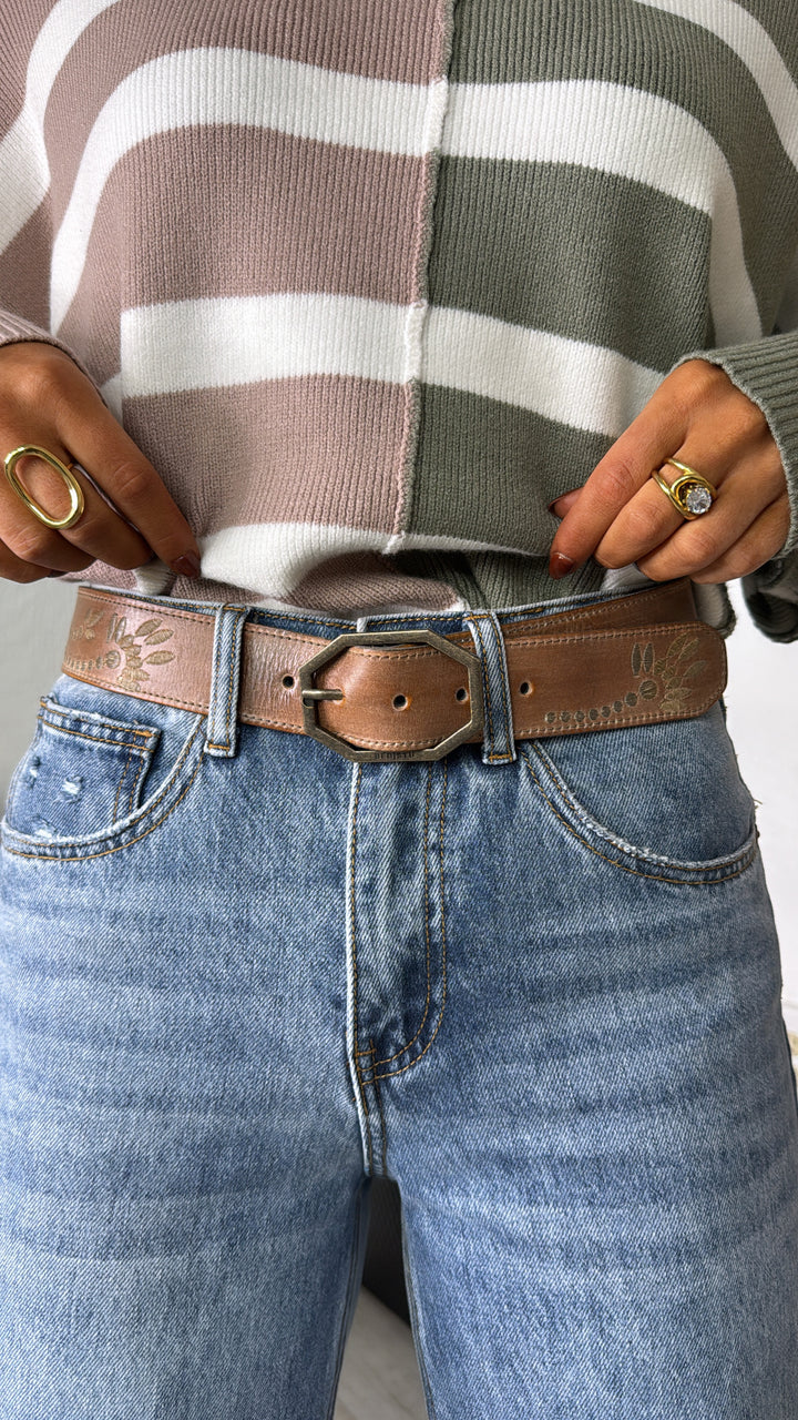 Mohawk Leather Belt, Tan Rustic