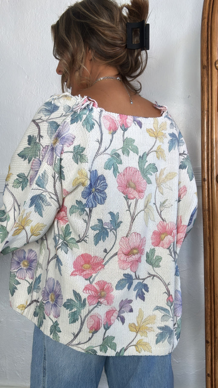 Watercolor Sunroom Cardigan, Cream