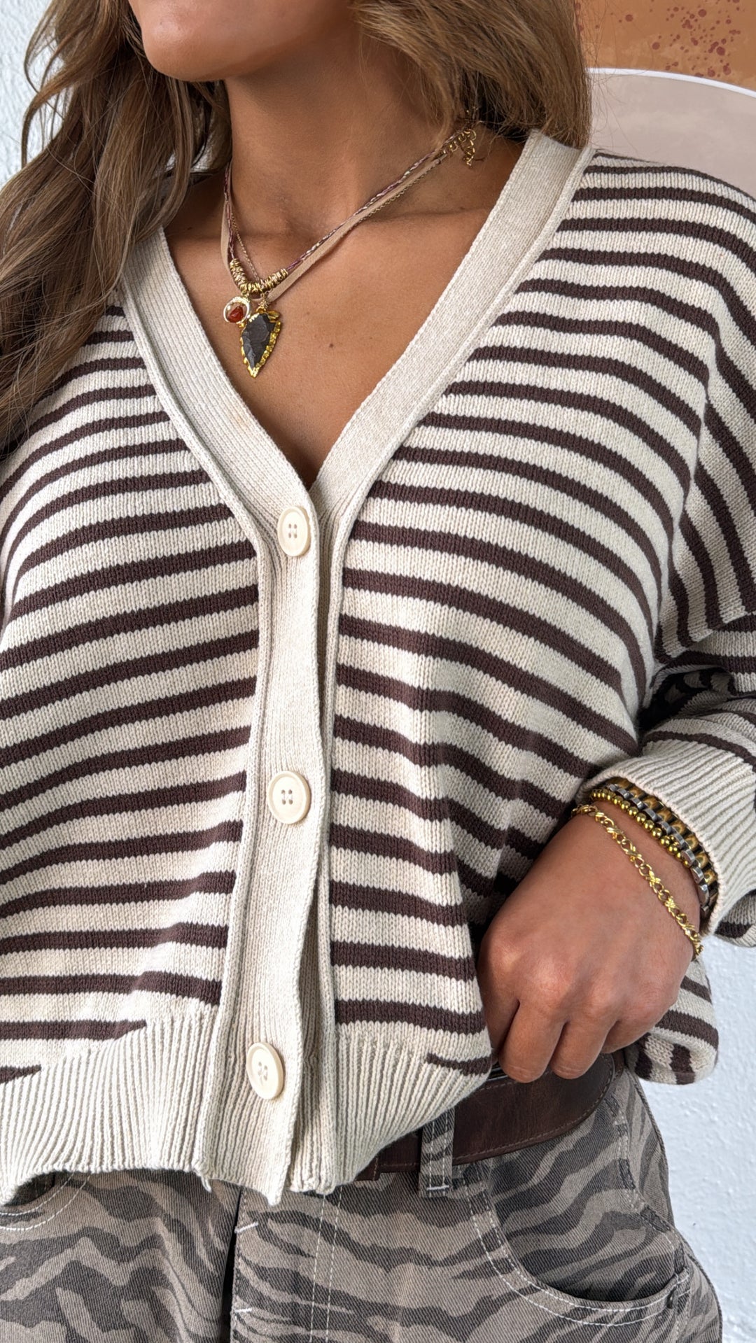 Cocoa Drizzle Striped Cardigan, Brown