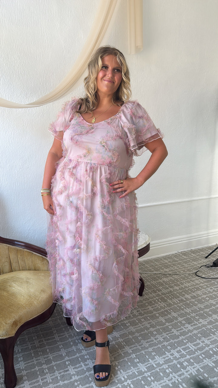 Floral Tulle Maxi Dress, Pink