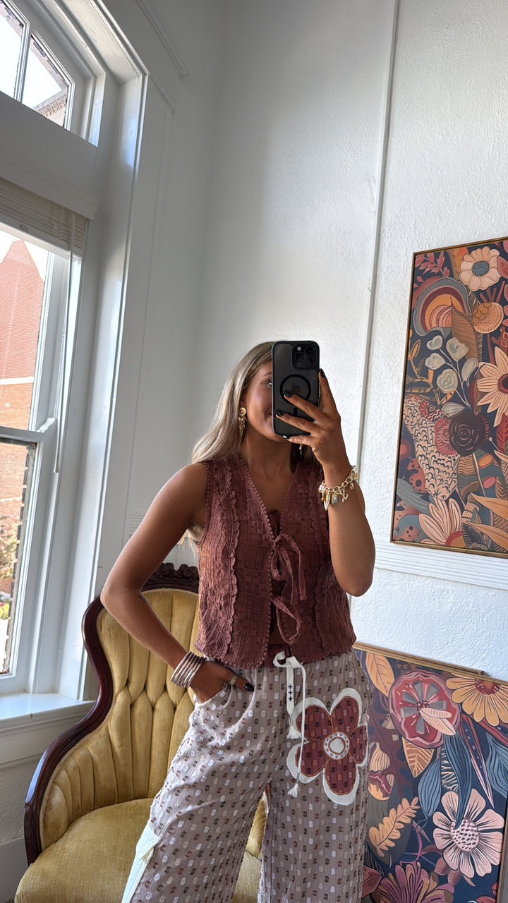 Desert Rose Tie Vest, Mocha