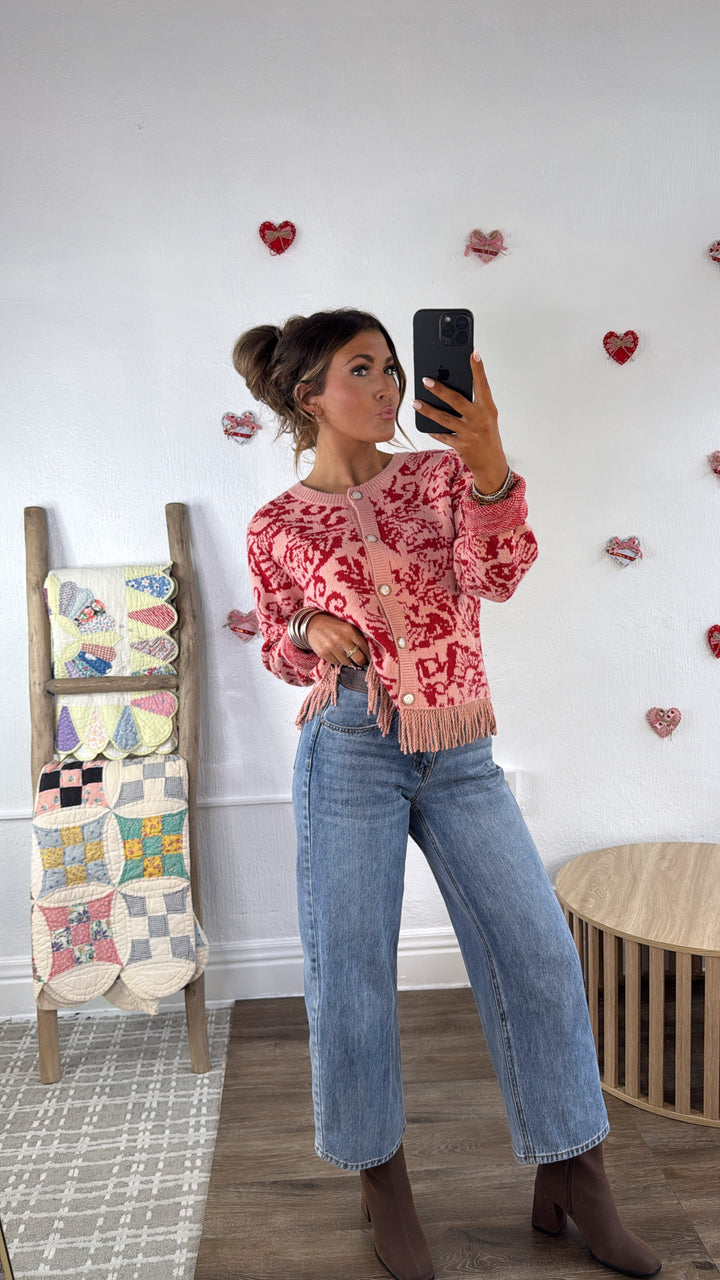 Antique Roseweave Cardigan, Coral Red