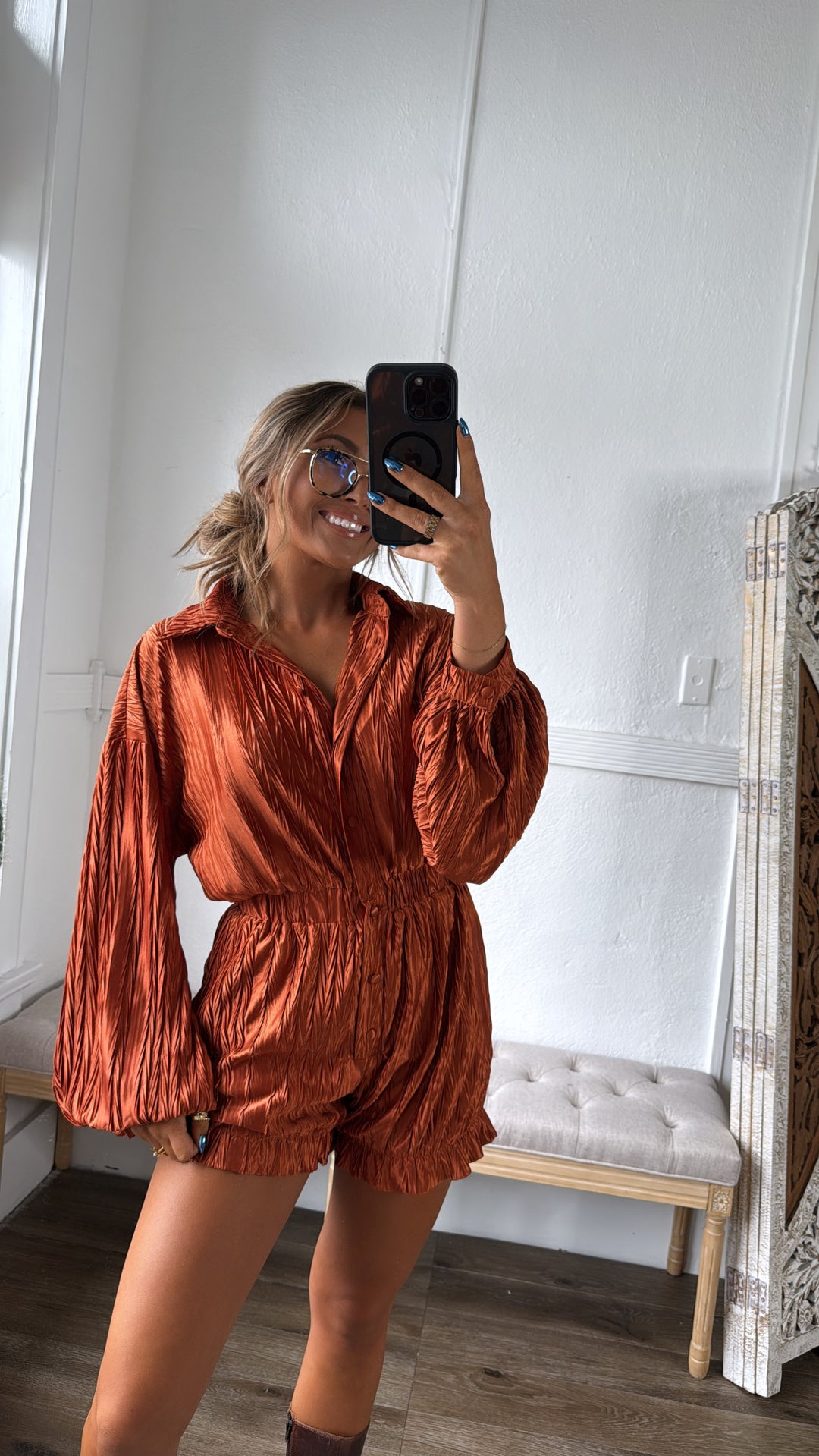 Set The Tone Romper, Terracotta