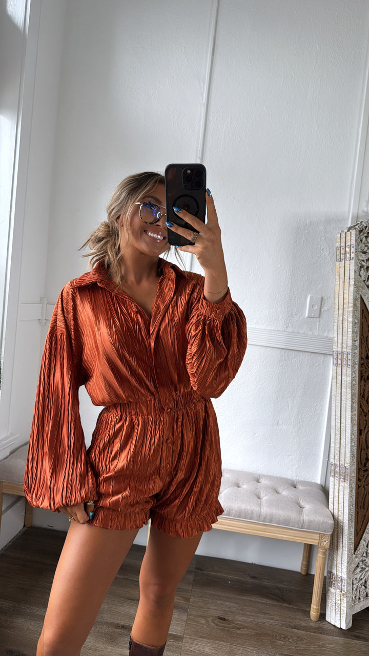 Set The Tone Romper, Terracotta