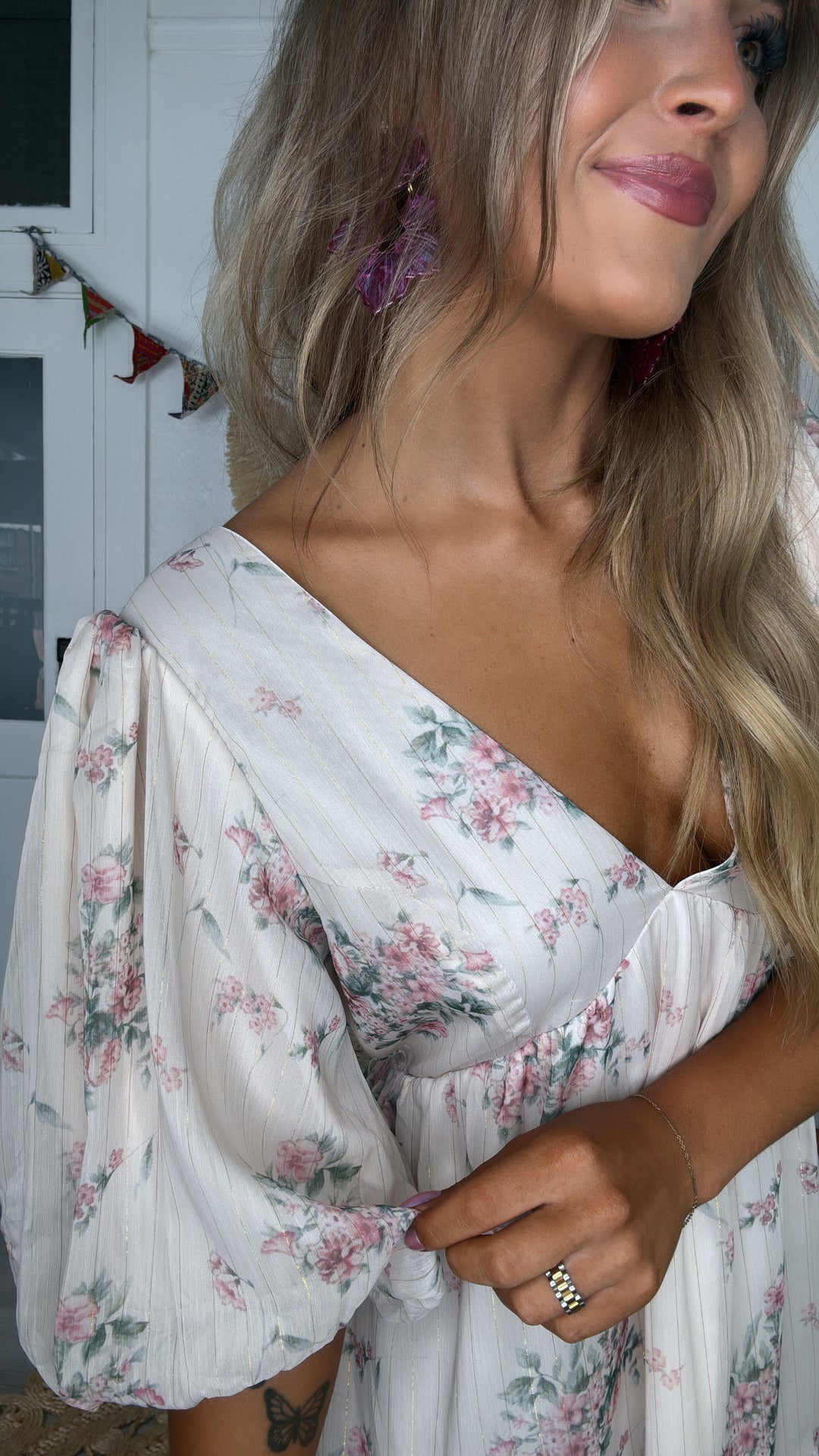 Dalia Floral Dress, Cream Multi