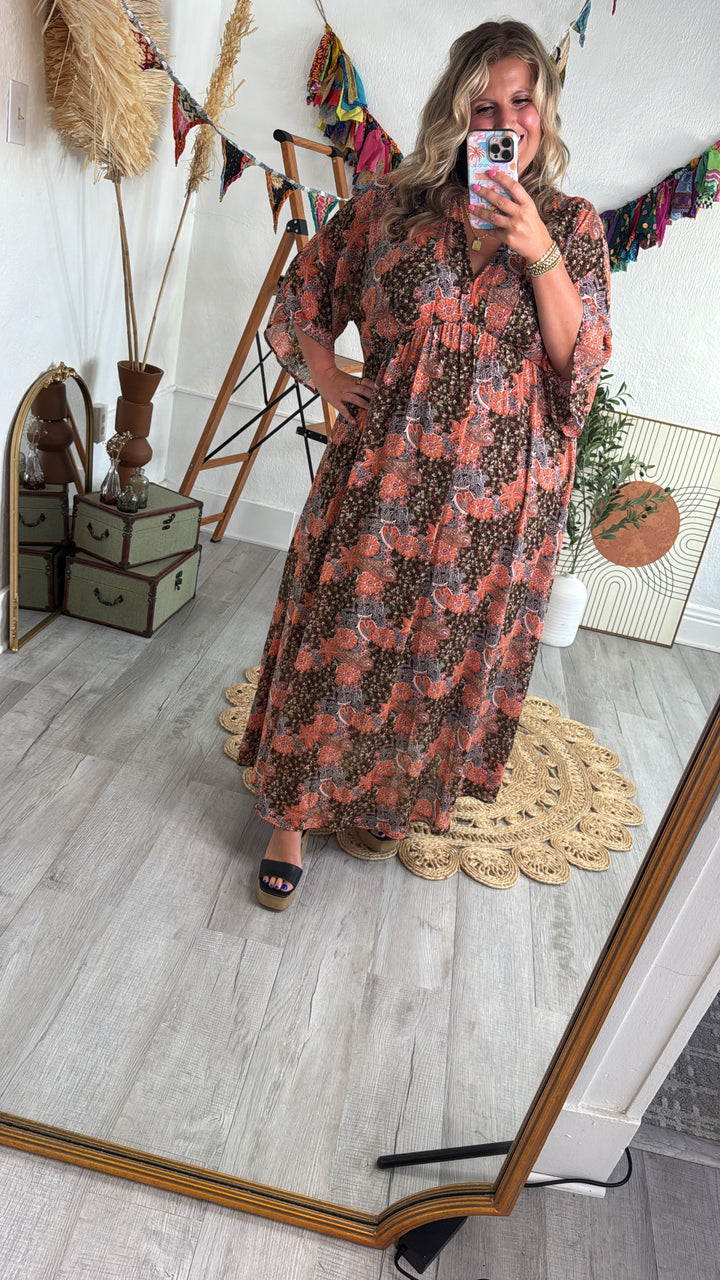 Payton Paisley Dress, Brown