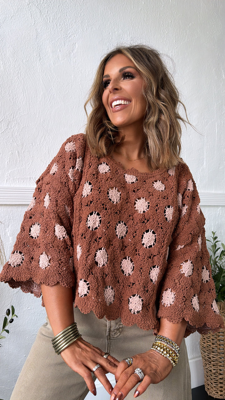 Emberlynn Knit Top, Brick/Latte