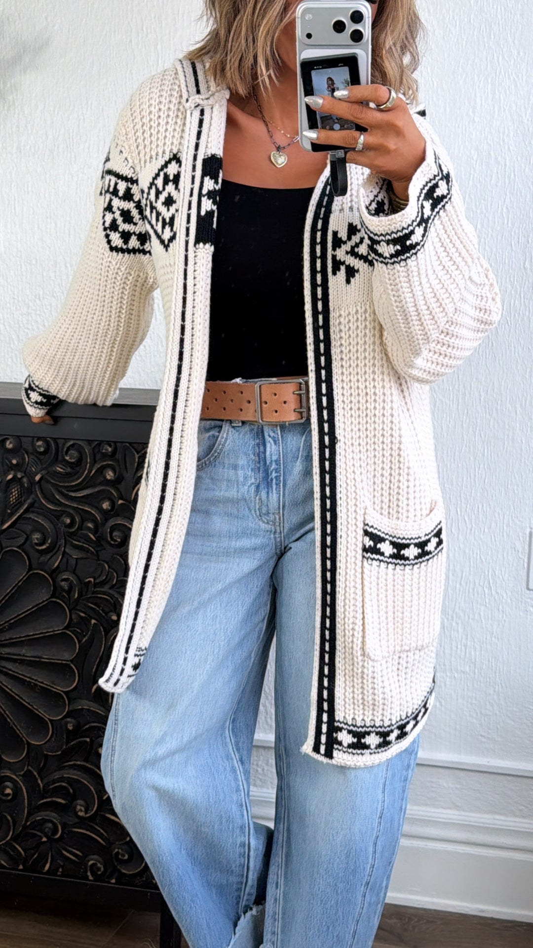 Chai Thread Hooded Cardigan, Powder Cream