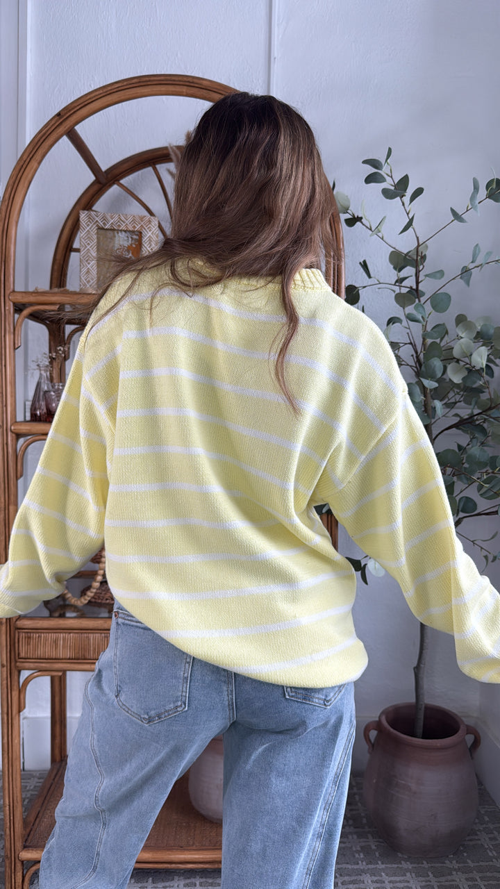 Avie Striped Sweater, Lemon/White