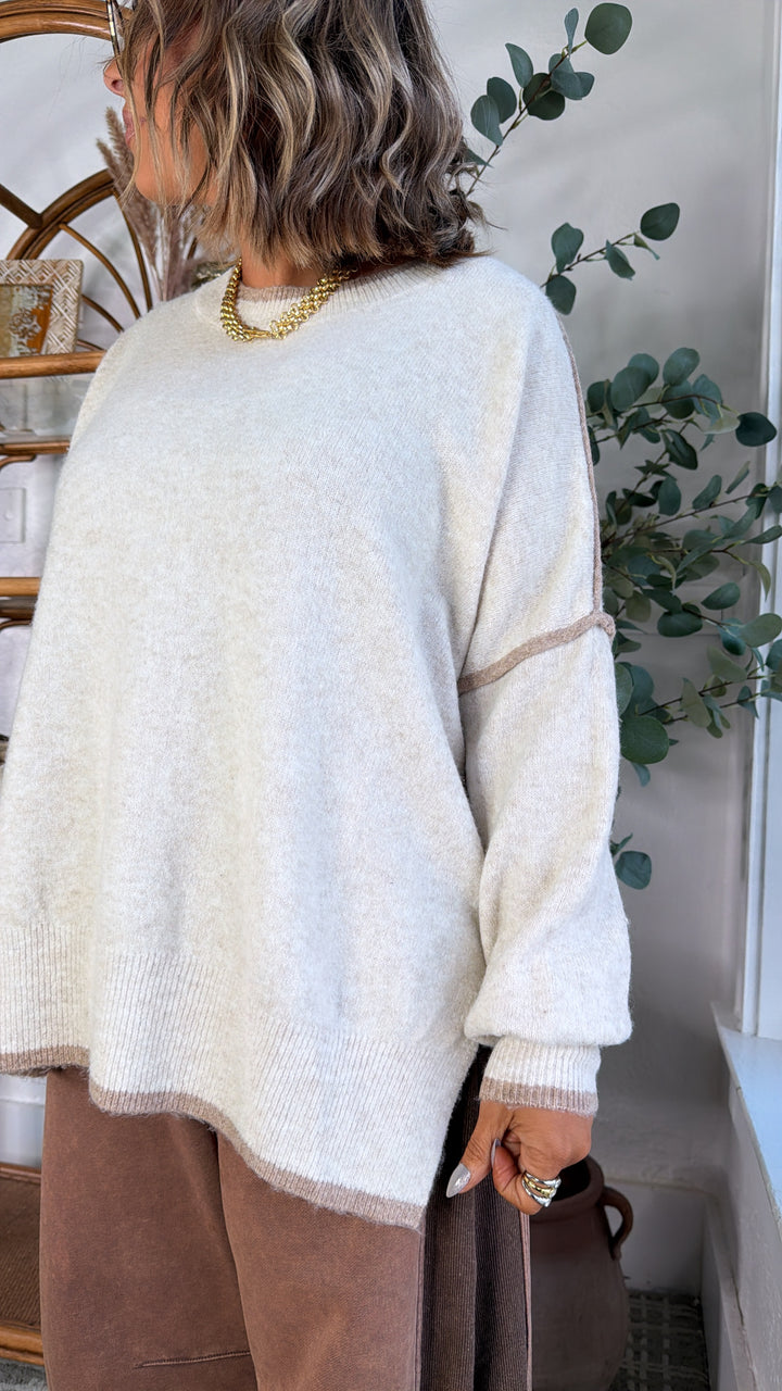 Wear Around Oversized  Cozy Sweater, Oatmeal