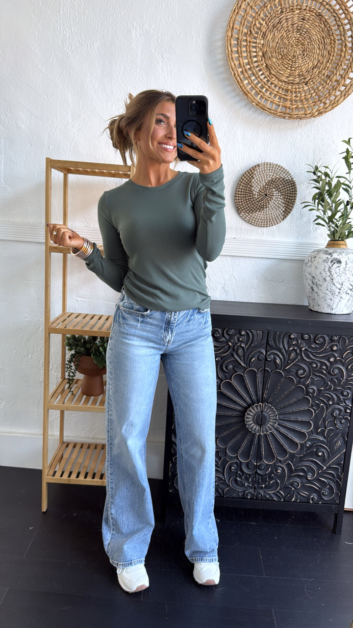 Best Basic Ribbed Long Sleeve, Green