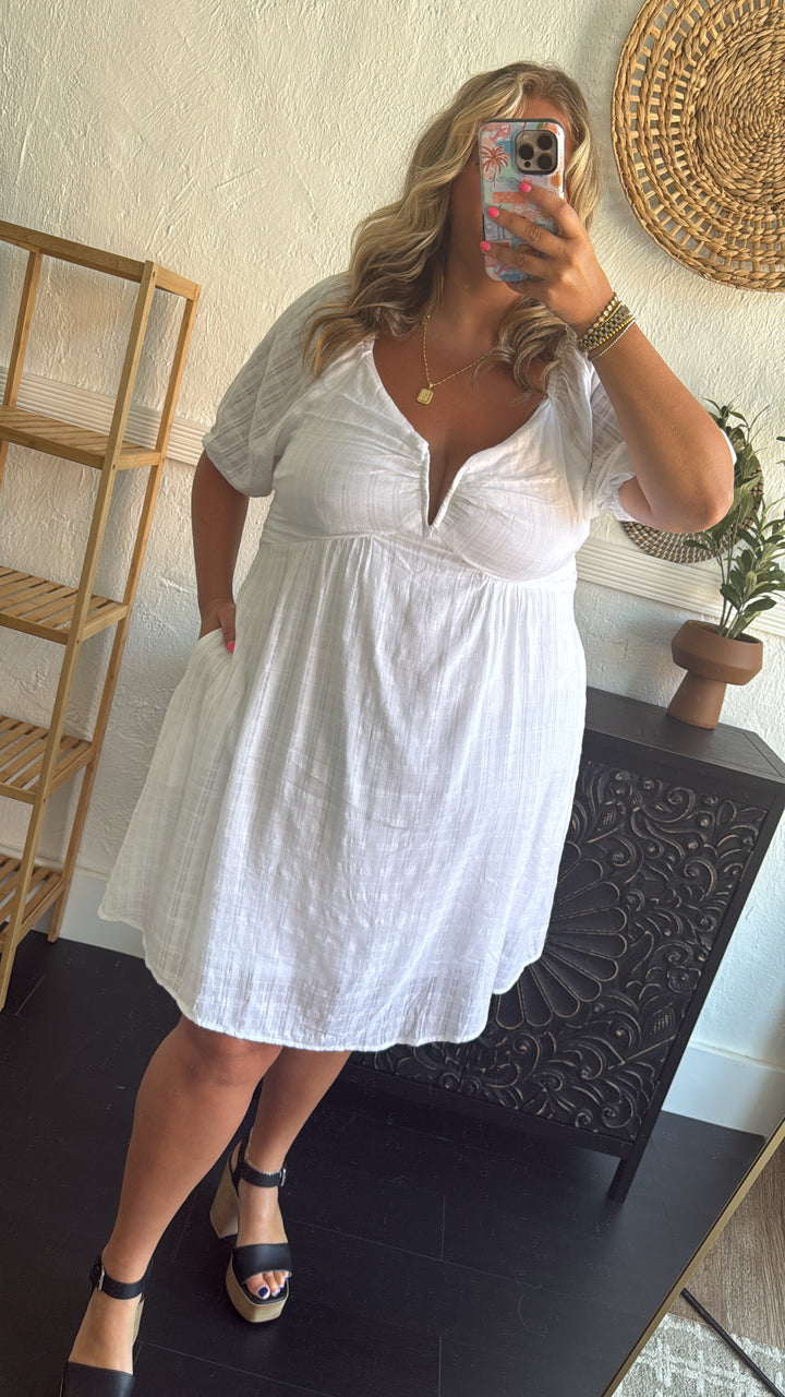 True Beauty Bubble Sleeve Mini Dress, White