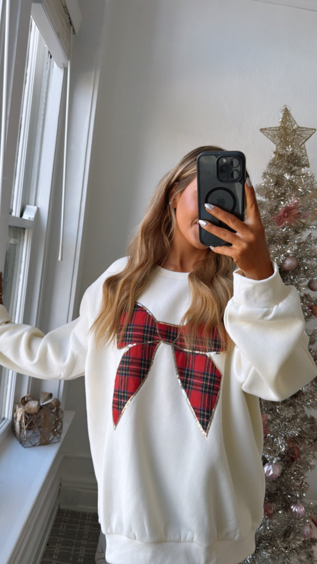 Holly Bow Sweater, Cream