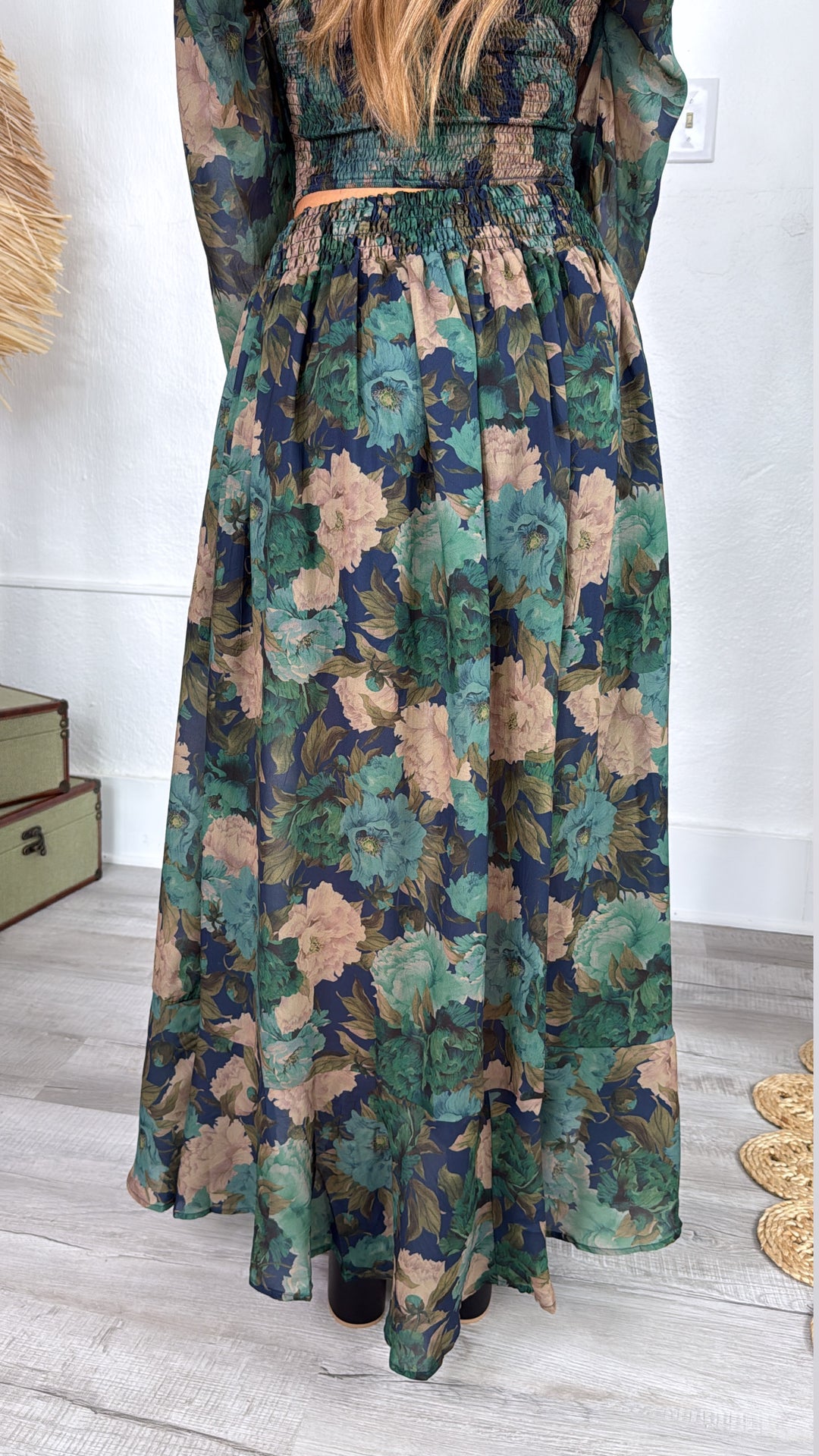 Florence Floral Skirt, Retro Blue