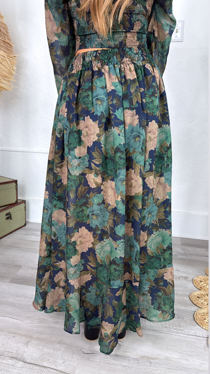 Florence Floral Skirt, Retro Blue