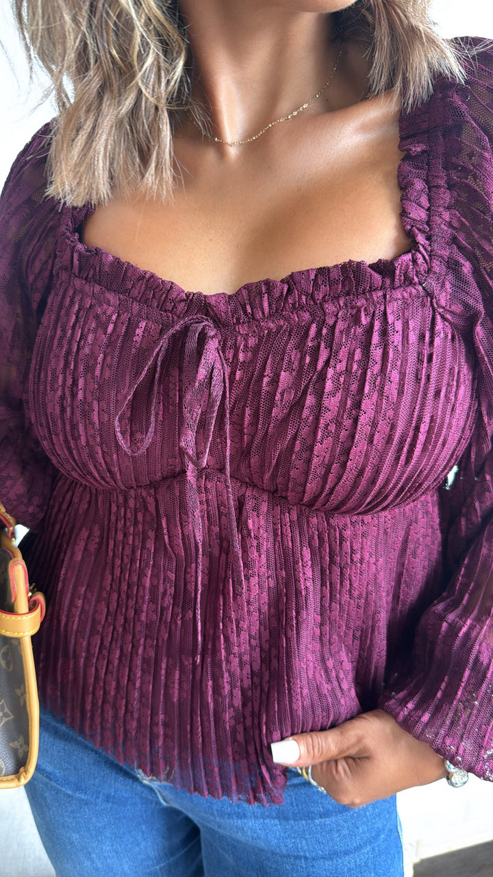 Sylvie Sweetheart Blouse, Burgundy