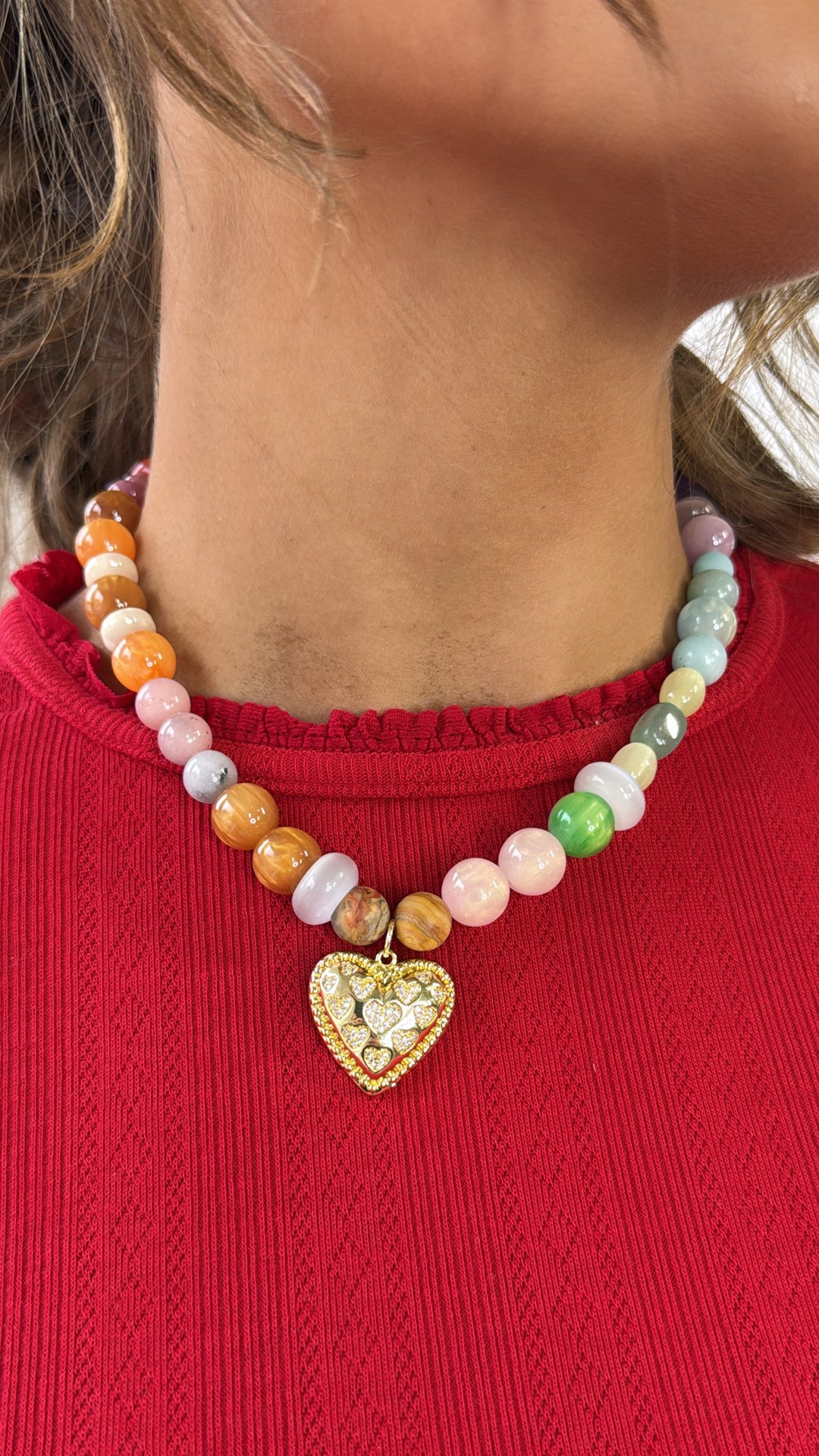 Rainbow Gemstone Heart Necklace