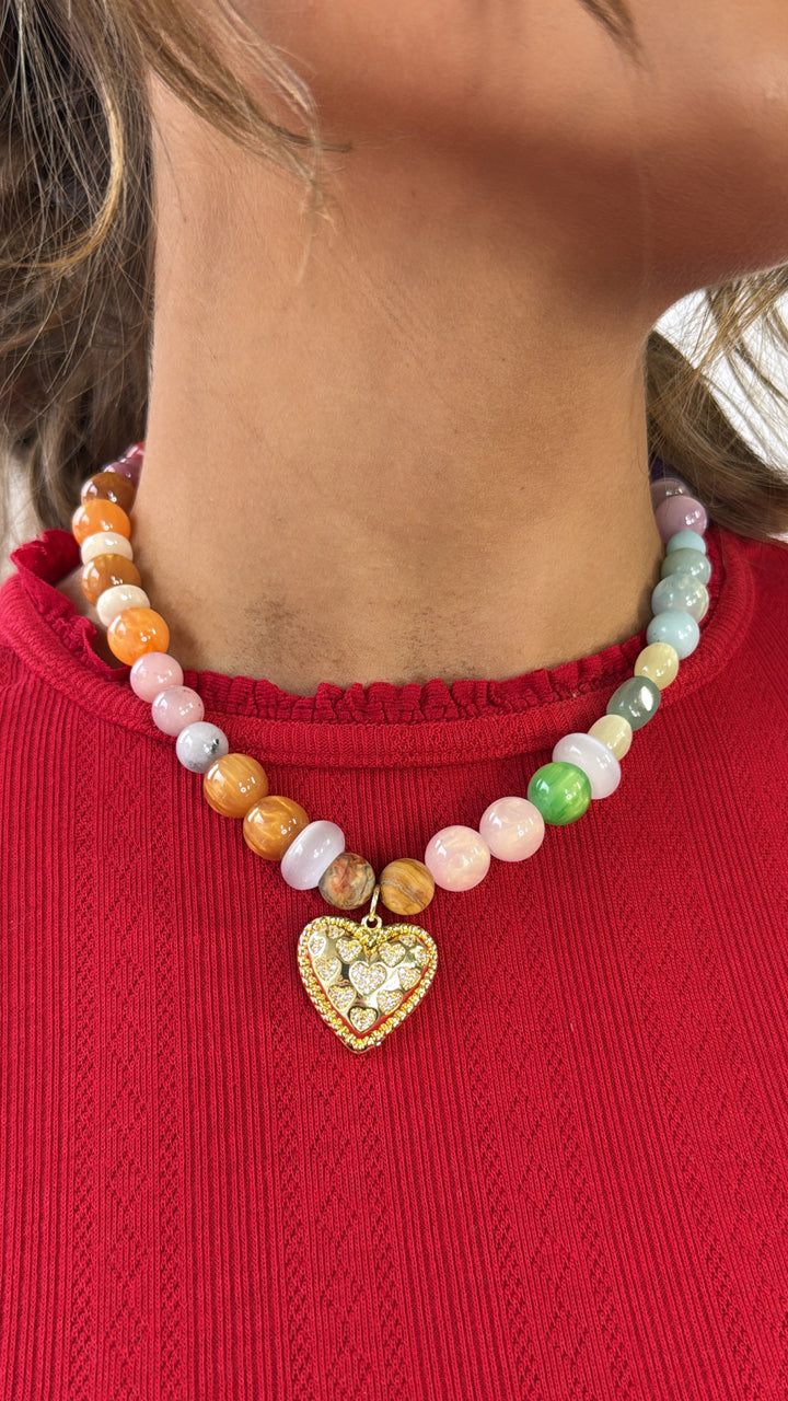 Rainbow Gemstone Heart Necklace