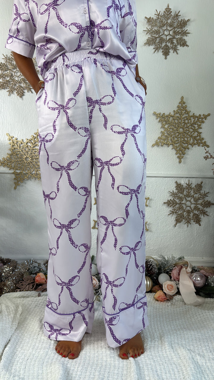 Bliss & Bows Satin Pajama Set, Purple