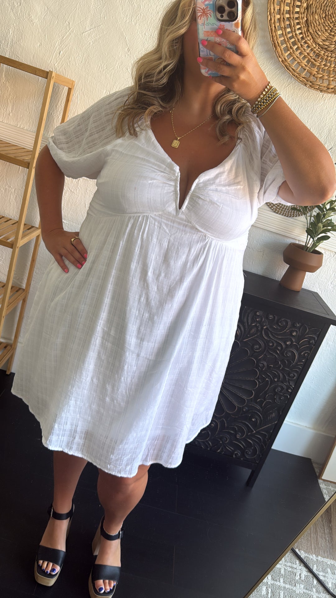 True Beauty Bubble Sleeve Mini Dress, White