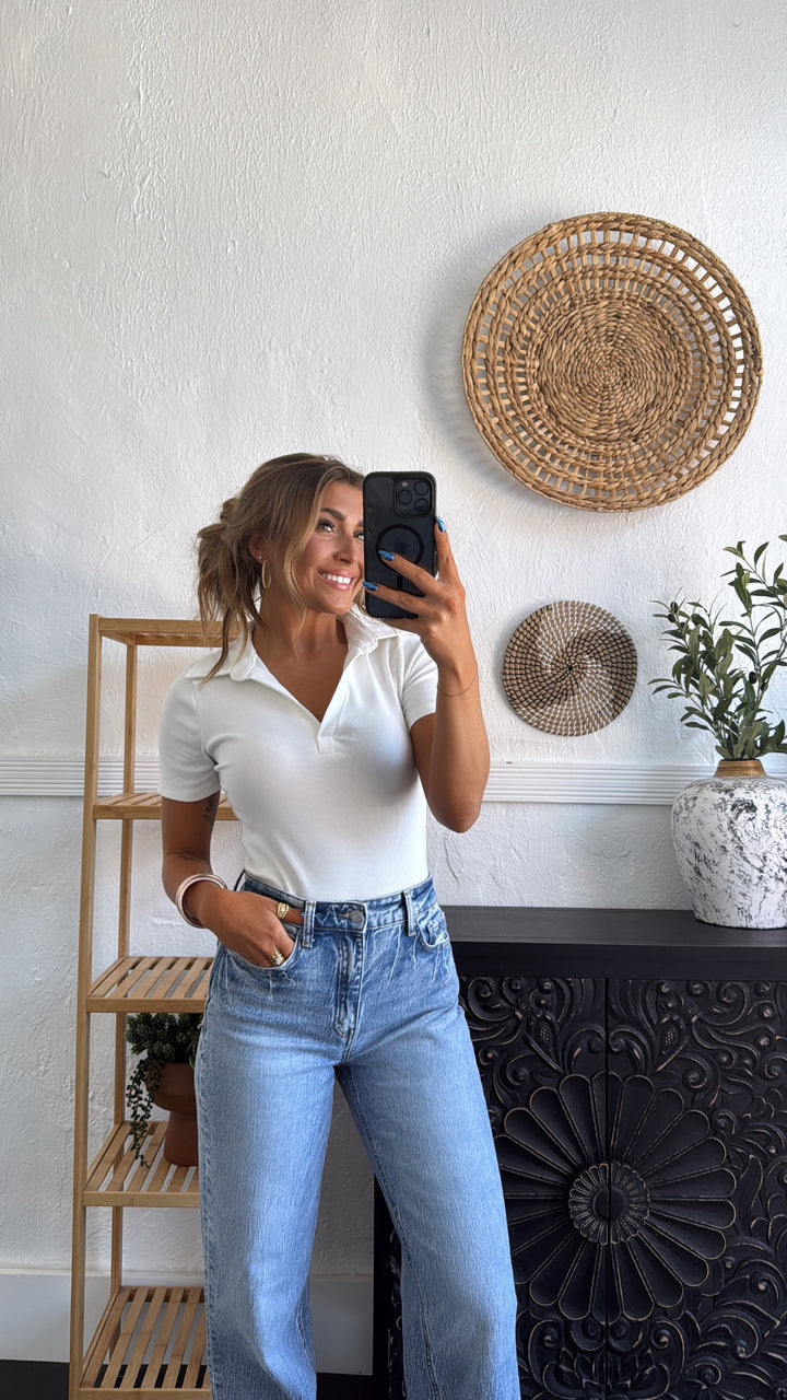 Up Late Ribbed Bodysuit, White