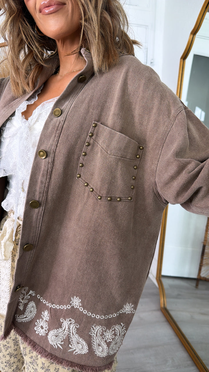 Bronco Bloom Button Up, Brown Multi